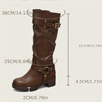 Botas de cavaleiro para mulheres - Botas de cano alto com plataforma grossa, cobertura de imitação para todas as estações, botas de cowboy para uso diário e formal - Tamanhos estendidos disponíveis - Sola de borracha antiderrapante fácil de limpar - Calçado de moda europeu/americanas, botas de cowgirl, calçado versátil, design de bique redondo, construção durável, uso casual, forro confortável, uso de escritório, calçado elegante, lavável à mão, escolha de botas fabulosas, bique, calçado acess