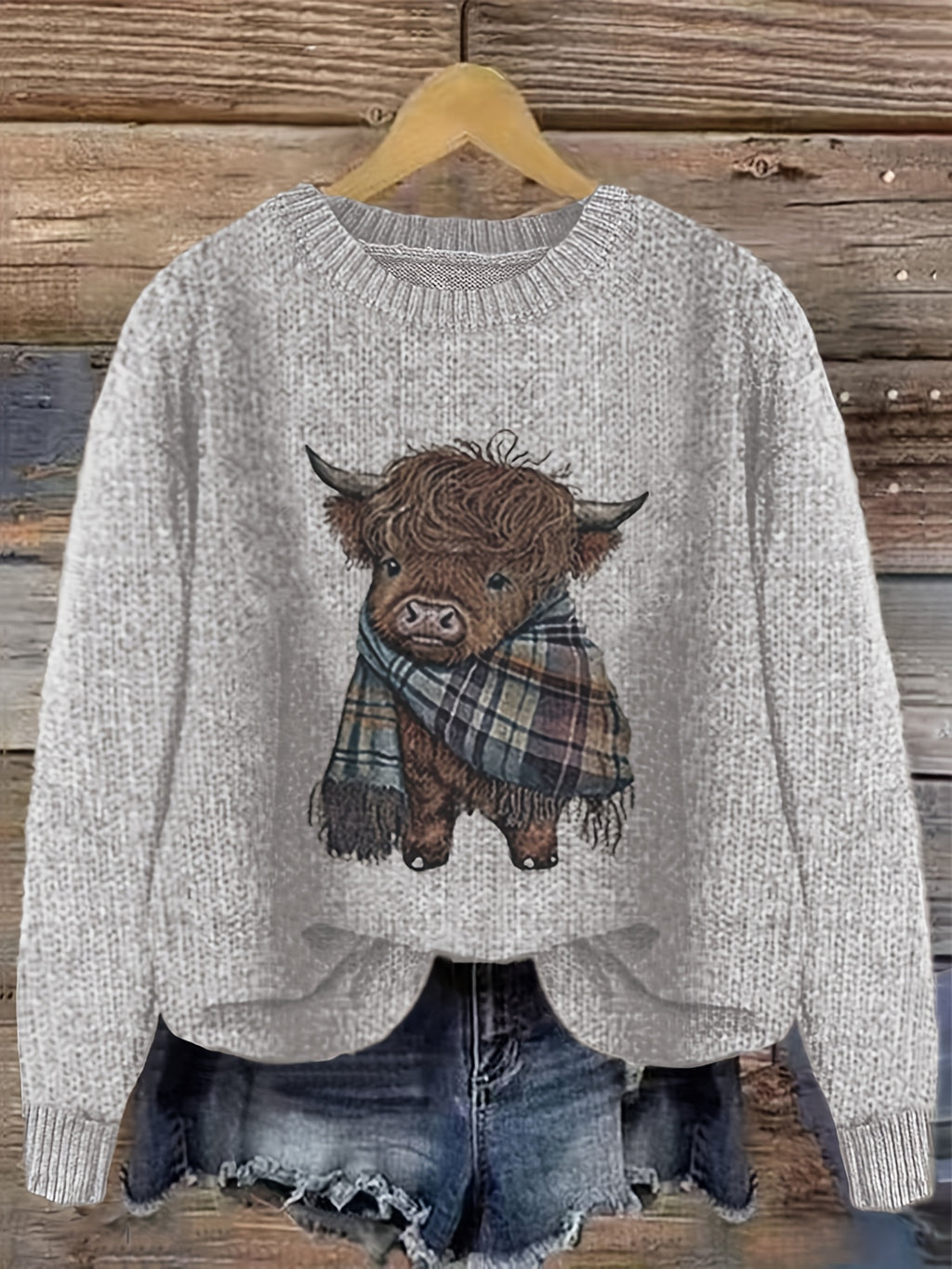 Blusa Casual de Gola Redonda com Estampa de Animais em Cores Contrastantes e Tecido Solto