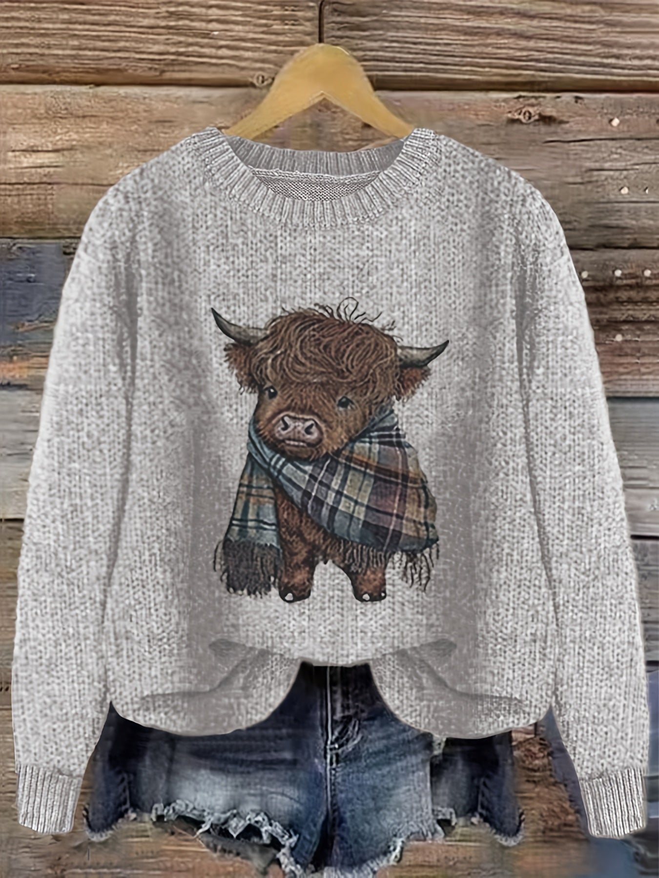 Blusa Casual de Gola Redonda com Estampa de Animais em Cores Contrastantes e Tecido Solto