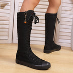 Botas de Cano Alto Rasas com Fecho Interior para Mulher | Pendente de Decoração de Halloween para Estudantes, Para Todas as Estações, Tamanhos 34-43