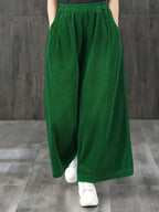 Calças de Bombazine de Perna Larga para Mulher - Calças Casuais de Cintura Elástica com Bolsos, Calças Compridas de Corte Solto para Looks Diários e Formais - Calças Confortáveis para Mulher em Todas as Estações