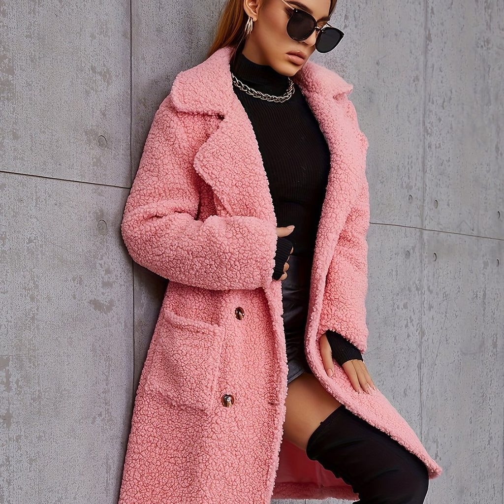 Chic Cozy Long Coat - Warm, Buttoned & Machine Washable