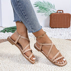 Tira Romana Branca - Tira de Tornozelo Ajustável e Fechamento com Cadarço, Parte Superior em PU e Sola de Borracha Antiderrapante - Mules Rasos para Todas as Estações, Casual, Escritório, Praia - Sapatos Brancos Versáteis (Lavagem à Mão)