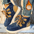 Botas de Inverno para Mulheres com Sola de Plataforma Grossa - Bege/ Botas de Cano Alto com Atacadores, Sola de EVA Antiderrapante para Clima Frio, Eventos Diários e Formais - Sapatos Quentes para as Estações de Outono e Inverno, Calçado de Estação, Design de Bico Redondo, Construção Durável, Mulheres Conscientes da Moda