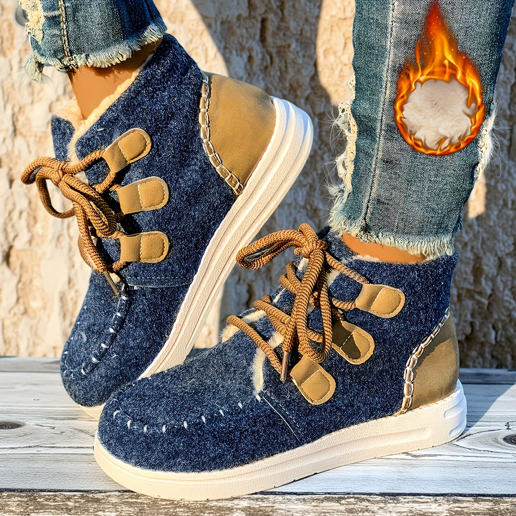 Botas de Inverno para Mulheres com Sola de Plataforma Grossa - Bege/ Botas de Cano Alto com Atacadores, Sola de EVA Antiderrapante para Clima Frio, Eventos Diários e Formais - Sapatos Quentes para as Estações de Outono e Inverno, Calçado de Estação, Design de Bico Redondo, Construção Durável, Mulheres Conscientes da Moda