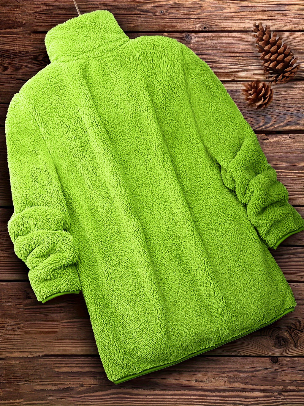 Casaco De Pelúcia Sólido Com Zíper, Agasalhos Casuais De Inverno De Manga Comprida, Roupas Femininas