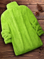 Casaco De Pelúcia Sólido Com Zíper, Agasalhos Casuais De Inverno De Manga Comprida, Roupas Femininas