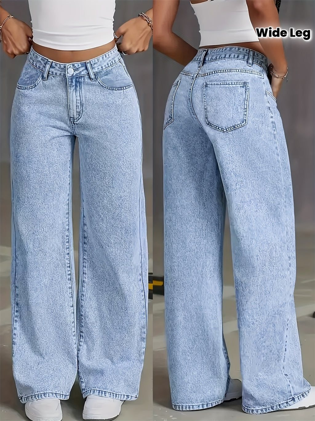 Calças jeans femininas 2025 novas, pernas largas e retas com lavagem ácida azul claro, controle de barriga, cintura alta, confortáveis, bolsos, elegantes para viagens, trabalho ou escritório