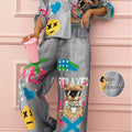 Stylish Women's Wide-Leg Graffiti Print Set