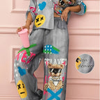 Stylish Women's Wide-Leg Graffiti Print Set