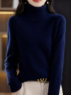 Camisola de Gola Alta Elegante para Mulher - Top de Manga Comprida Macio e Quente, Essencial para Usar em Camadas em Todas as Estações, Ideal para Looks Casuais e Formais