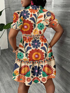 Vestido Minimalista Casual Feminino, Estampa Tropical de Férias de Verão, Manga Bufante, Corte A, Estilo Bohemian, Vestido de Verão para Brunch e Primavera, Vestido de Verão Feminino, Roupa de Férias,Moda de Primavera,Vestido Aline,Tecido Leve,Impressão Digital,Vestido Casual,Moda Feminina,Roupas de