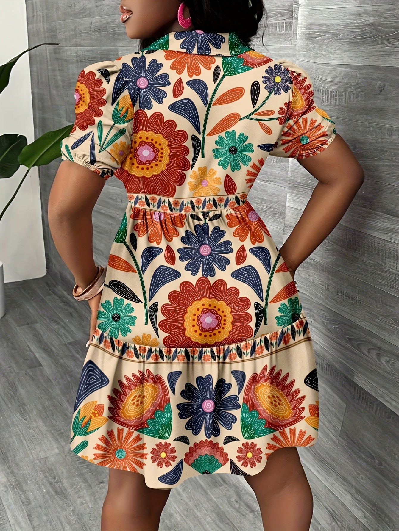 Vestido Minimalista Casual Feminino, Estampa Tropical de Férias de Verão, Manga Bufante, Corte A, Estilo Bohemian, Vestido de Verão para Brunch e Primavera, Vestido de Verão Feminino, Roupa de Férias,Moda de Primavera,Vestido Aline,Tecido Leve,Impressão Digital,Vestido Casual,Moda Feminina,Roupas de