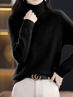 Camisola de Gola Alta Elegante para Mulher - Top de Manga Comprida Macio e Quente, Essencial para Usar em Camadas em Todas as Estações, Ideal para Looks Casuais e Formais