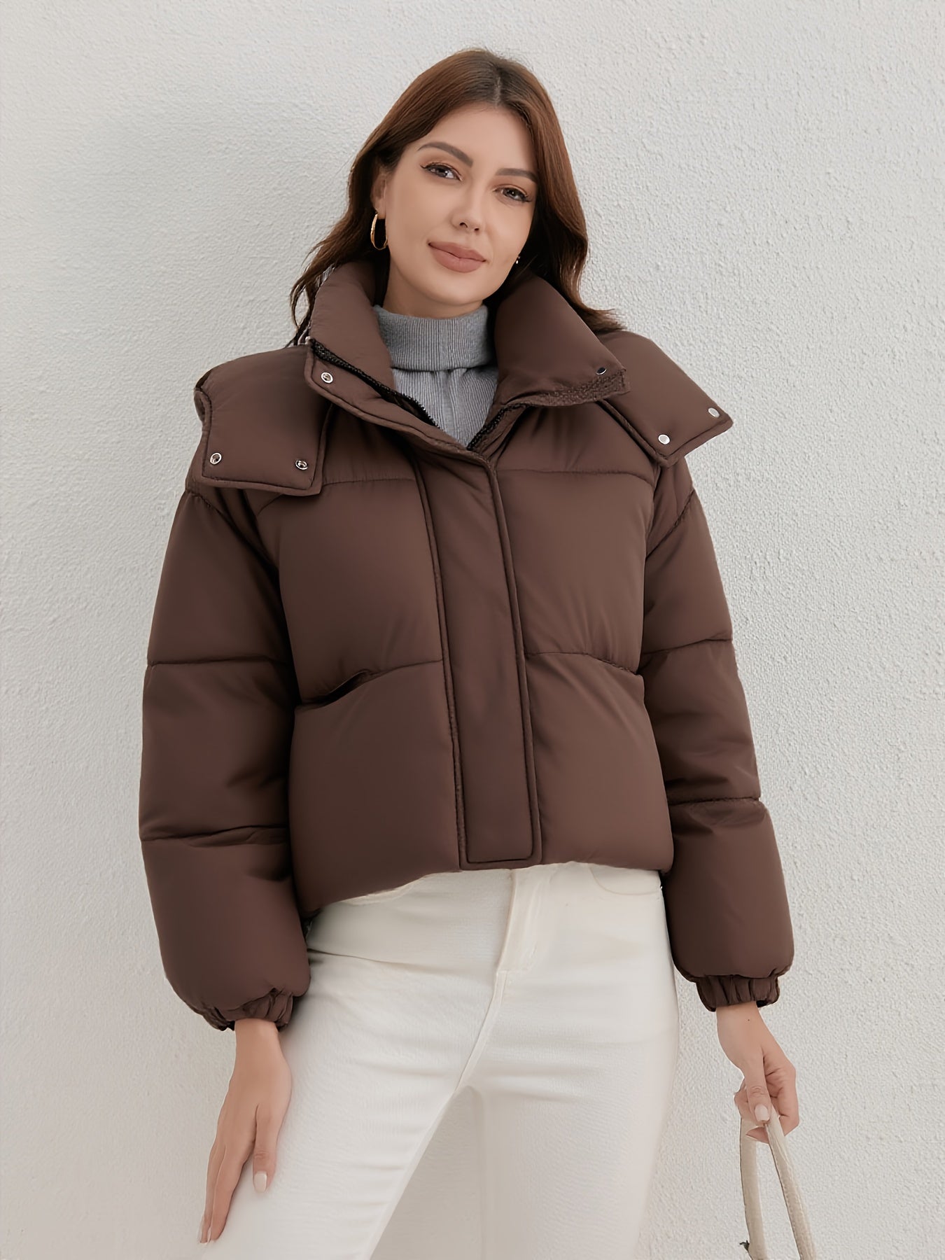 Casaco Leve com Capuz para Mulher - Casaco de Inverno Quente com Fecho de Zíper Completo, Gola Alta, Exterior - Roupa Exterior de Fácil Cuidado para Clima Frio para Uso Diário e Formal, Casaco de Inverno, Roupa Casual de Inverno, Design de Gola Alta, Roupa de Inverno Durável, Moda de Outono