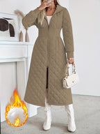 Casaco Longo de Quilting Elegante para Mulheres - Cor Sólida Manga Longa Inverno Quente com Bolsos, Design com Capuz, Comprimento Regular, Sem Cinto, Perfeito para Vestidos Casuais ou Elegantes, Casaco de Inverno, Casaco de Inverno para Mulheres