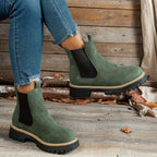 Botins de Salto Alto com Plataforma Grossa para Mulher com Salto de Plataforma Espessa - Sola Antiderrapante, Biqueira Redonda e Forro, Botas Casuais para Todas as Estações em Castanho, Versátil para Jeans e Vestidos, Botas Grossas, Botas Elegantes, Moda Mulher