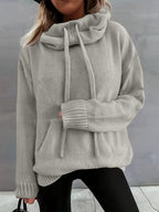 2025 Nova Outono E Inverno Mulher Casual Versátil Cor Sólida Com Cordão Bolsa Capuz Pulôver