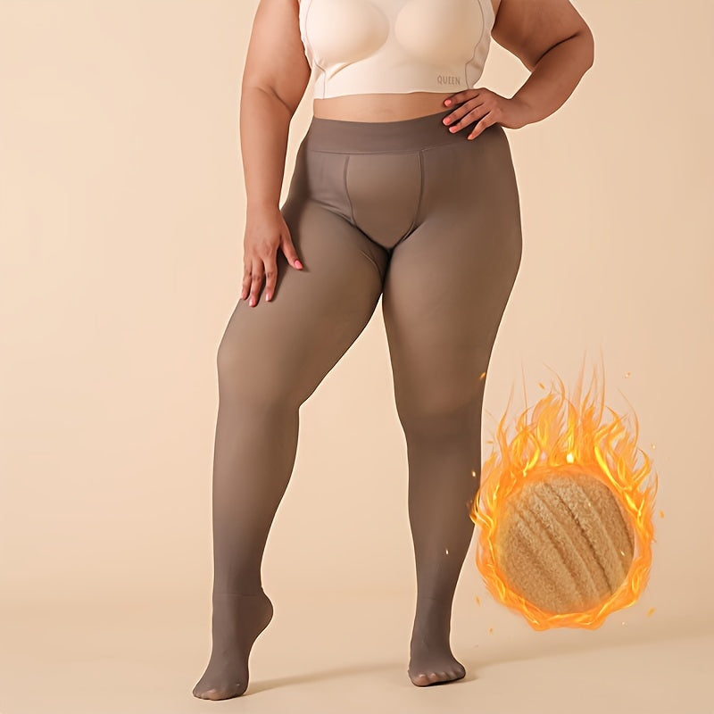 Pacote com 3 Meias-Thermal Femininas Plus Size - Aquecedores de Pernas Grossos para Inverno, Calças-Leggings Opacas Compridas (Bege/Marrom/Preto) - Alta Elasticidade e Controle da Barriga & Ajuste Sem Costura Para Clima Frio, Treinos ou Uso Casual