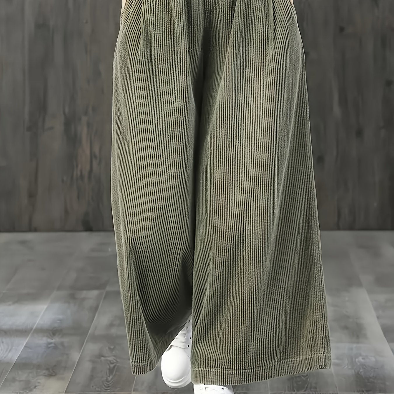 Wide-Leg Corduroy Pants with Elastic Waist and Pockets