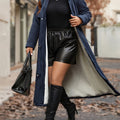 Navy Blue Hooded Plus Size Parka with Faux Fur Elegance