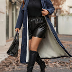 Navy Blue Hooded Plus Size Parka with Faux Fur Elegance