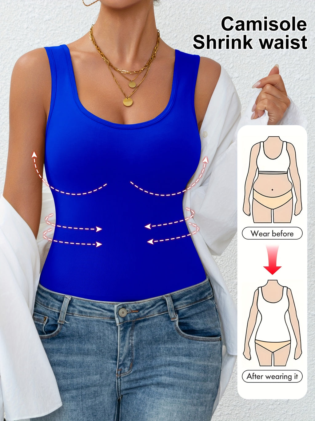 Vest de Controle Abdominal Feminino, Roupa Íntima Sem Mangas Confortável para Modelagem e Cintura Ajustada em Treinos