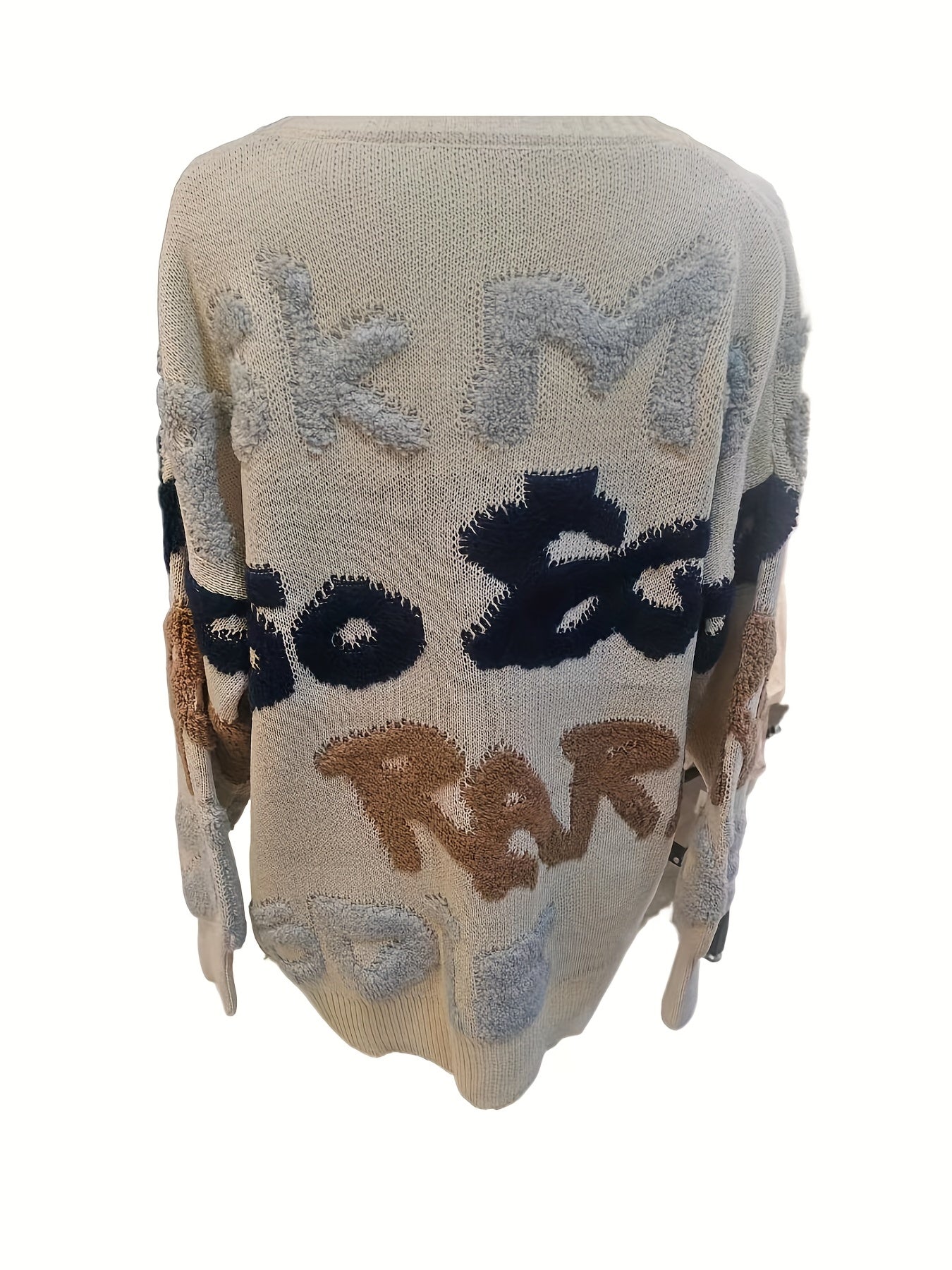 Cardigan de botão com padrão de letras, cardigan casual de manga longa para outono e inverno, roupas femininas