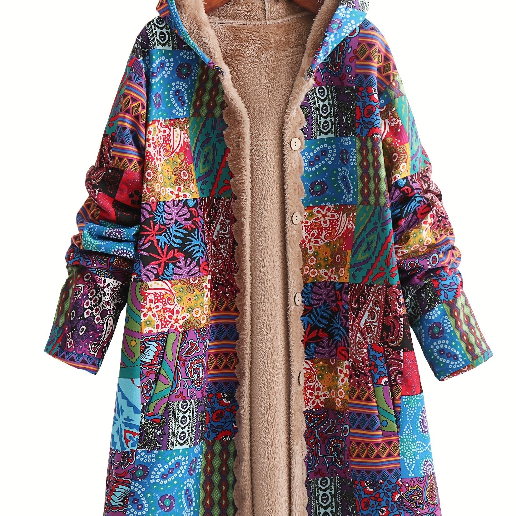 Vibrant Paisley & Floral Hooded Fleece Coat - Women's Outerwear