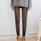 1 Par de Leggings Térmicas para Mulheres - Leggings Bege com Forro de Fleece para o Aquecimento de Inverno, Elásticas e Confortáveis, Cor Sólida, Apenas Lavar à Mão, Leggings de Inverno | Leggings Elásticas | Textura