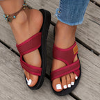 Sandálias Slide de Malha Respirável para Mulheres - Sapatos Baixos Confortáveis de Dedo Aberto com Tiras Cruzadas, Calçado de Verão Leve em Preto/Marrom ou Vermelho/Preto, Uso Casual Interno & Externo, Sandálias de Tiras