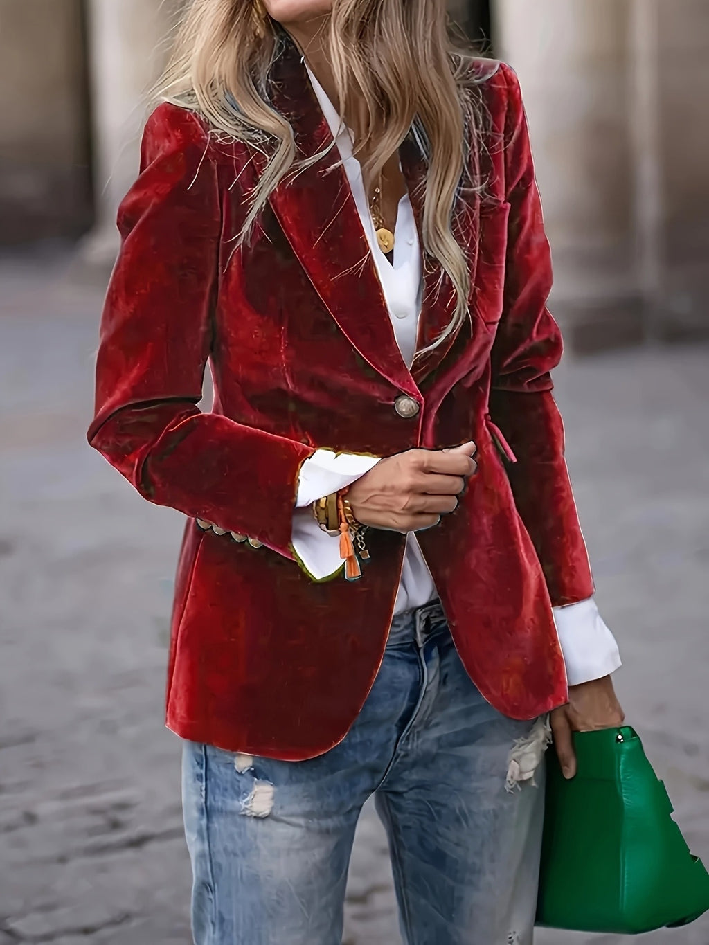 Jaqueta Feminina Elegante de Manga Longa com Botões Únicos - Casaco Sobretudo de Gola Tailored em Linha H, Lavagem à Mão, Uso Profissional e Formal para Todas as Estações, Clássico para Trajes de Negócios (Sem Cinto)