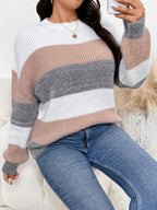 Tamanho Grande - Tamanho Grande, Suéter de Tamanho Grande para Mulheres - Bege/Elegante/Cinza/Branco/Preto/Castanho - Suéter de Manga Longa Não Elástico para Outono/Inverno - Escritório, Festa, Vestuário Diário - Tops Amigáveis para Corpos Curvos, Roupa de Inverno, Ajuste Relaxed, Material Aconchegante, Suéter de Malha Elegante, Amantes da Moda