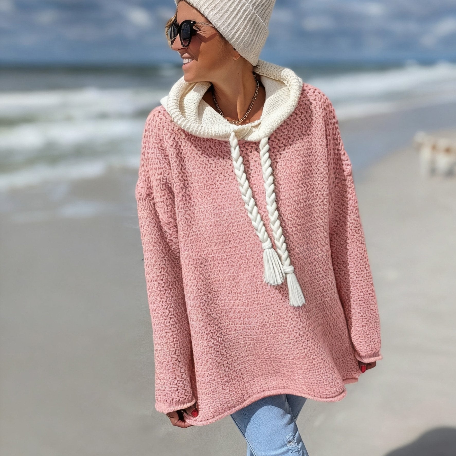 Elegant Women's Hoodie Sweater - Soft Semi-Transparent Knit