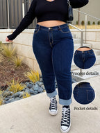 Calças Retas Elásticas Plus Size para Mulheres