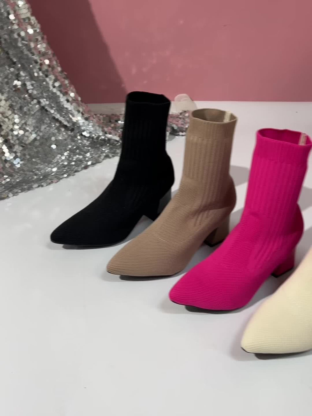 Botas Femininas De Malha De Cor Sólida, Botas Confortáveis ​​e Respiráveis ​​de Salto Grosso, Botas Finas Elásticas De Inverno