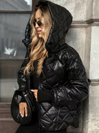 Casaco Acolchoado Xadrez Espesso e Quente para Mulheres, Novo Casaco Acolchoado Grosso e Solto para Outono/Inverno, Casaco com Capuz Quente e à Prova de Vento para Mulheres, Casaco Casual, Casaco Acolchoado Solto, Casaco Acolchoado Xadrez, Casaco Acolchoado com Capuz, Jaqueta da Moda, Casaco