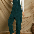 Velvet Solid Jumpsuit with Patch Pockets for Women