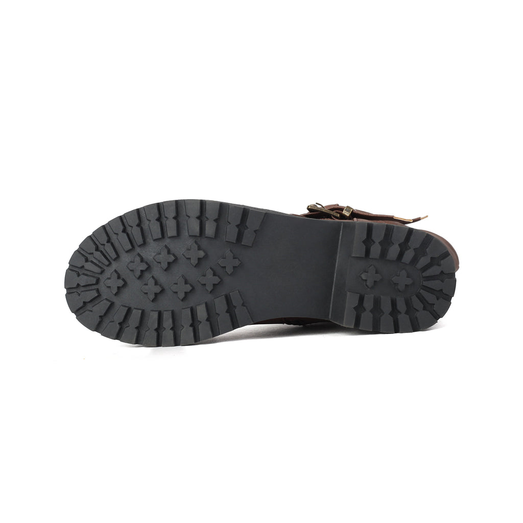 Botas de cano médio estilo retro para mulher com parte superior falsa, forro de lã, salto baixo e fecho de correr para o inverno