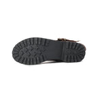 Botas de cano médio estilo retro para mulher com parte superior falsa, forro de lã, salto baixo e fecho de correr para o inverno