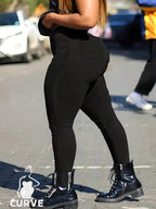 Jeans Justos Pretos Casuais de Tamanho Grande para Mulher