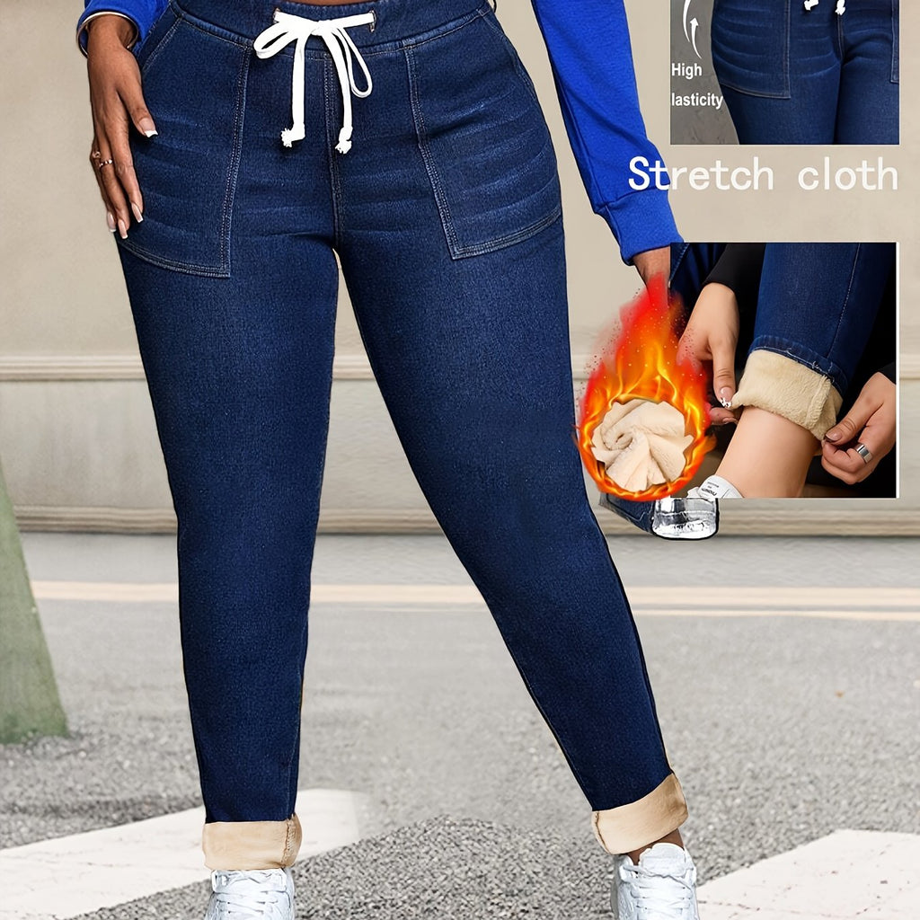 Sleek Blue Skinny Jeans with Drawstring – Plus Size Perfection