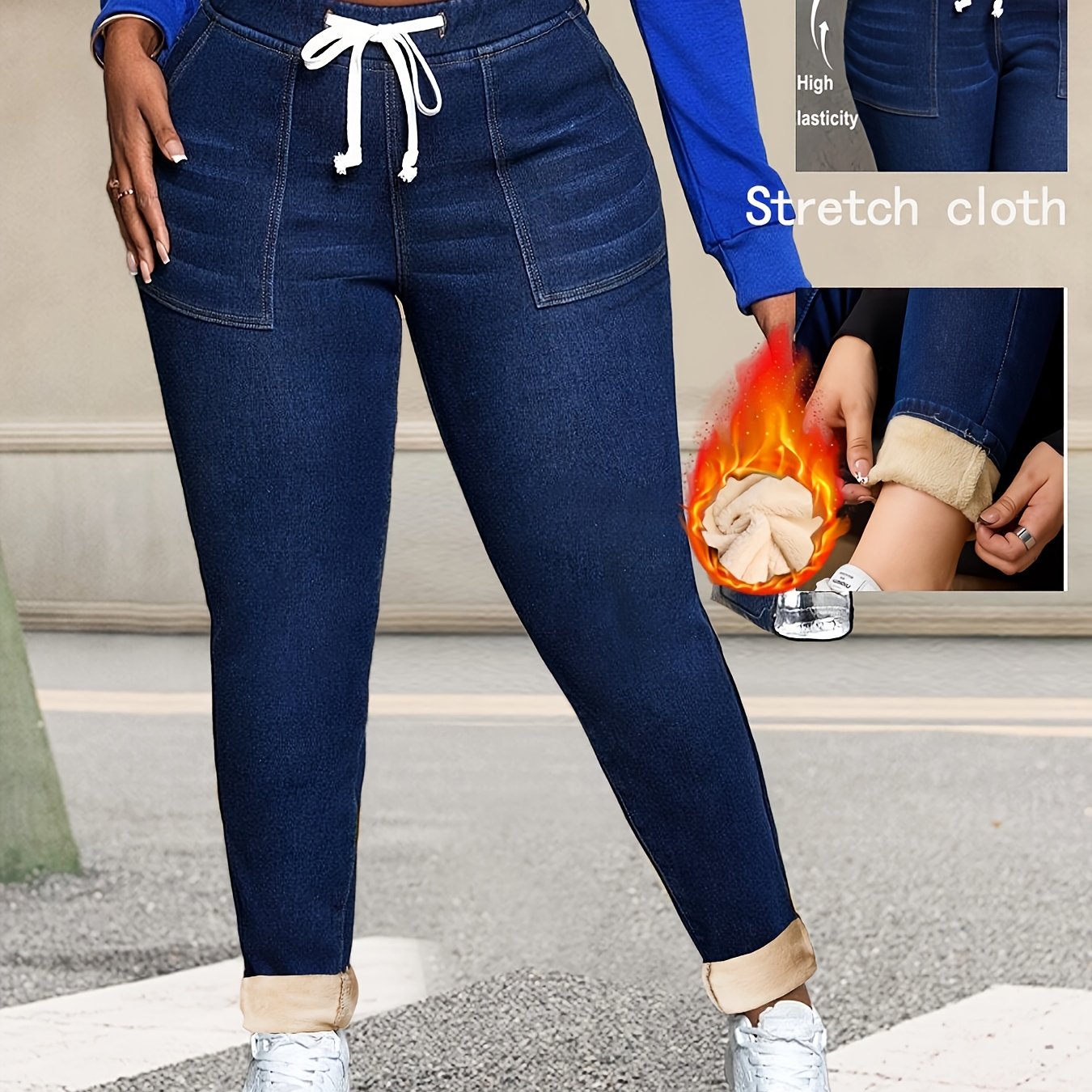 Sleek Blue Skinny Jeans with Drawstring – Plus Size Perfection