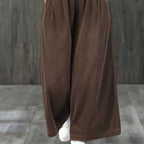 Wide-Leg Corduroy Pants with Elastic Waist and Pockets