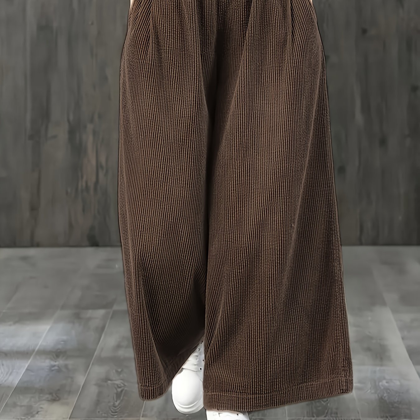 Wide-Leg Corduroy Pants with Elastic Waist and Pockets