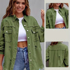 Boho-Chic Oversized Denim Jacket with Distressed Details