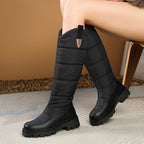 Botas femininas antiderrapantes de sola grossa; botas quentes e acolchoadas para inverno; botas esportivas femininas até o cano médio