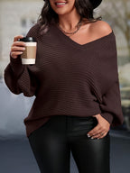 Blusa Feminina Plus Size Elegante, Pullover de Gola V em Malha, Presente para Halloween, Natal e Dia dos Namorados