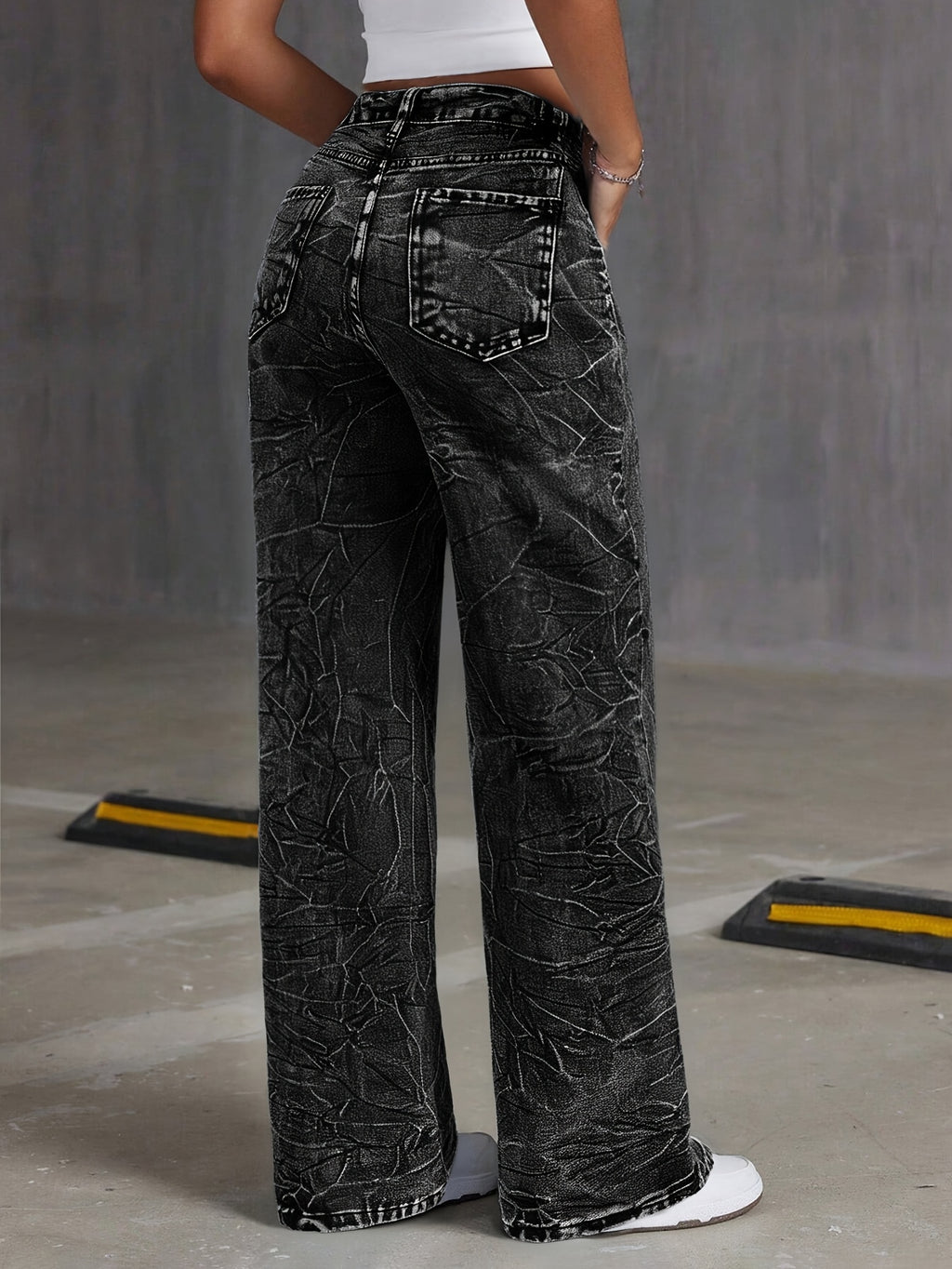 Jeans de Denim Lavados Vintage Femininos - Corte Reto Relaxado, Calças Casuais Não Elásticas com Design Clássico de Cinco Bolsos para Conforto em Todas as Estações, Vestuário Casual, Construção Durável, Roupa Confortável, Material Resistente, Calças Wideleg, Estilo Descontraído