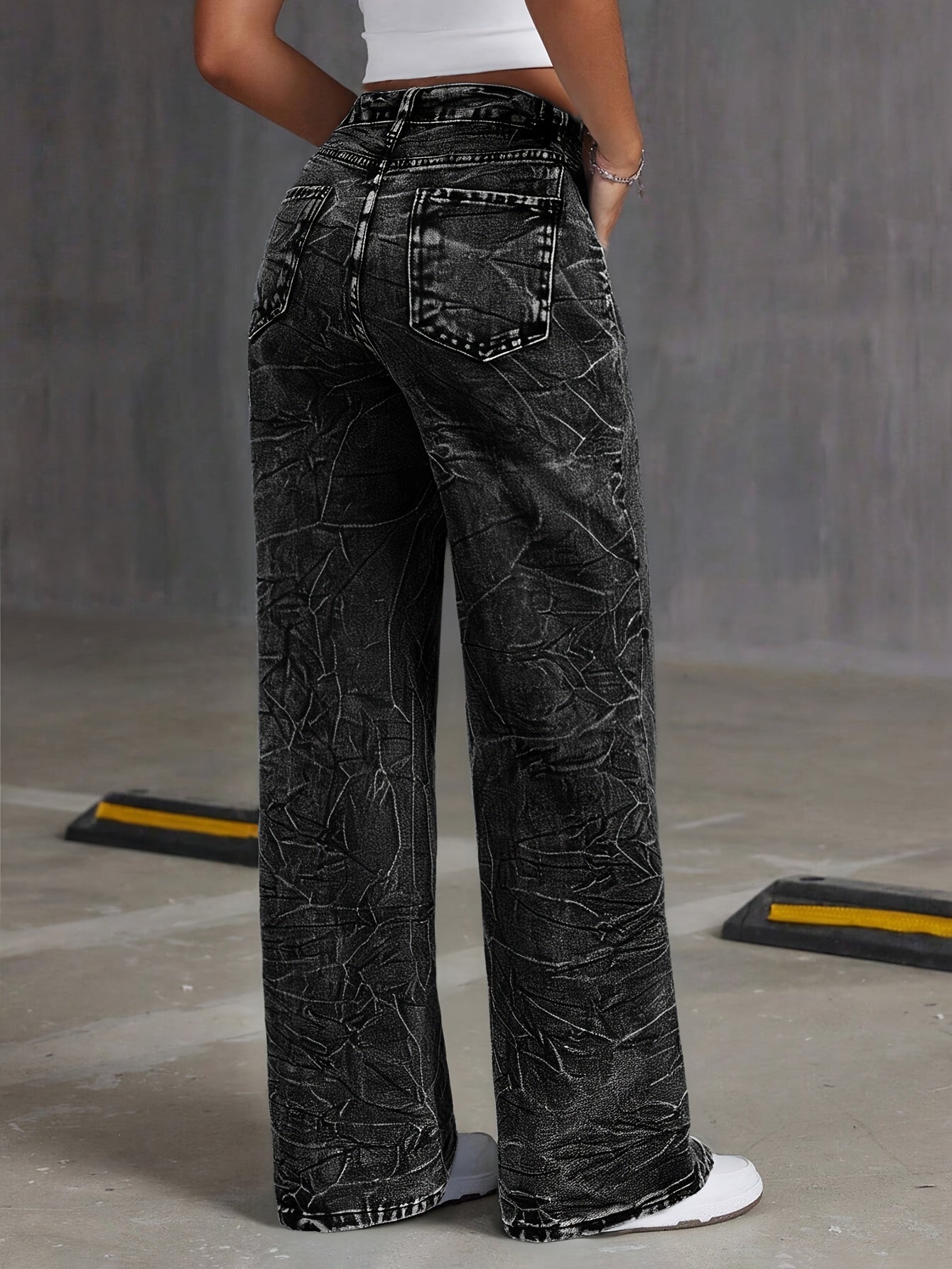 Jeans de Denim Lavados Vintage Femininos - Corte Reto Relaxado, Calças Casuais Não Elásticas com Design Clássico de Cinco Bolsos para Conforto em Todas as Estações, Vestuário Casual, Construção Durável, Roupa Confortável, Material Resistente, Calças Wideleg, Estilo Descontraído